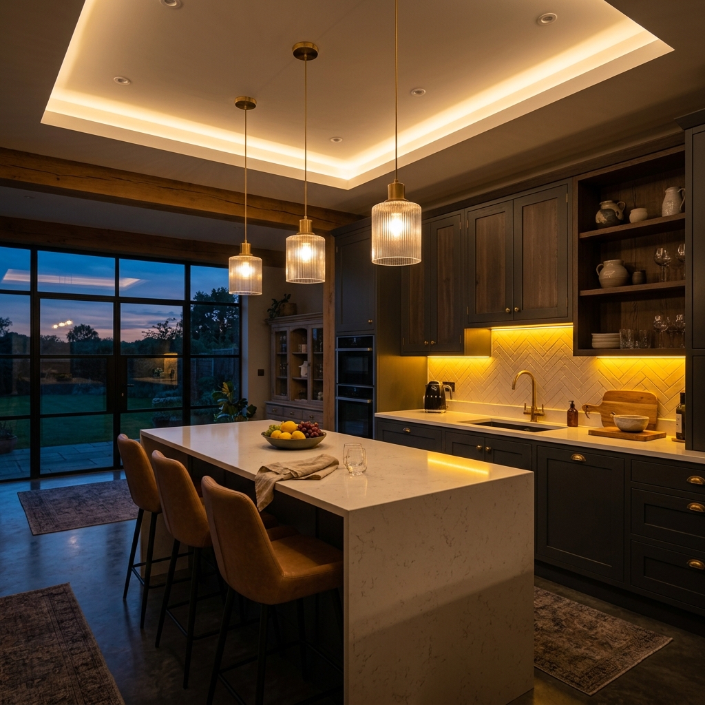 Cocina con iluminación en capas