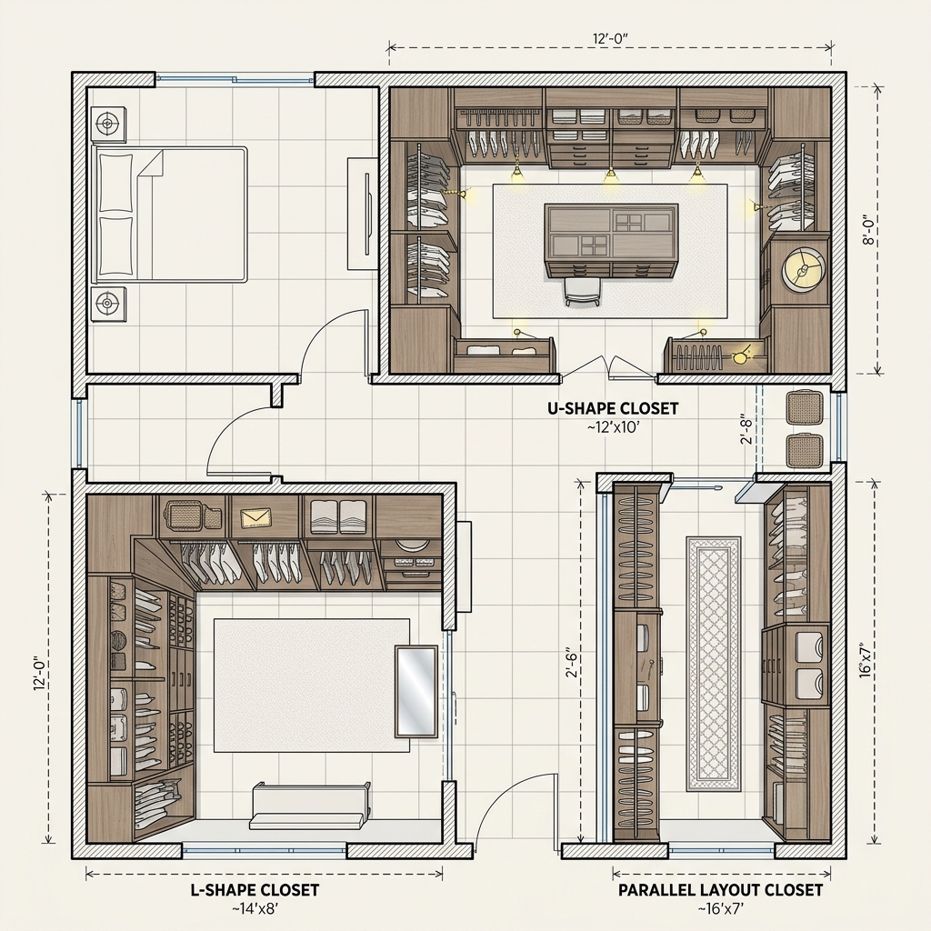 Layouts de walk-in en L, U y con isla